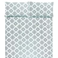 Posh Home Metallic Foil Print 4 Piece Sheet Set (Queen, Aztec Silver-White)