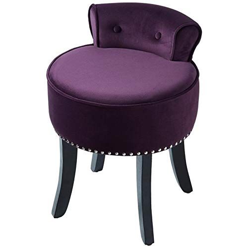  Posh Living Alena Plum Velvet Vanity Stool - Nailhead Trim - Button Tufted