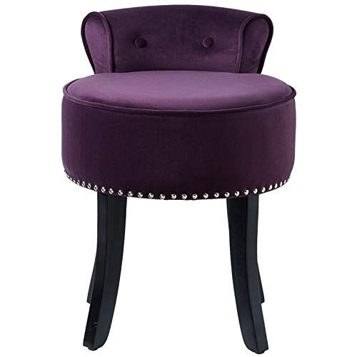  Posh Living Alena Plum Velvet Vanity Stool - Nailhead Trim - Button Tufted