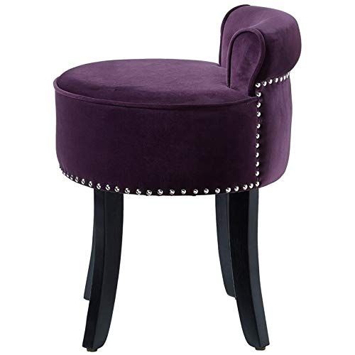  Posh Living Alena Plum Velvet Vanity Stool - Nailhead Trim - Button Tufted