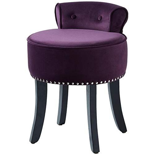  Posh Living Alena Plum Velvet Vanity Stool - Nailhead Trim - Button Tufted