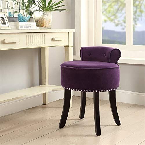  Posh Living Alena Plum Velvet Vanity Stool - Nailhead Trim - Button Tufted