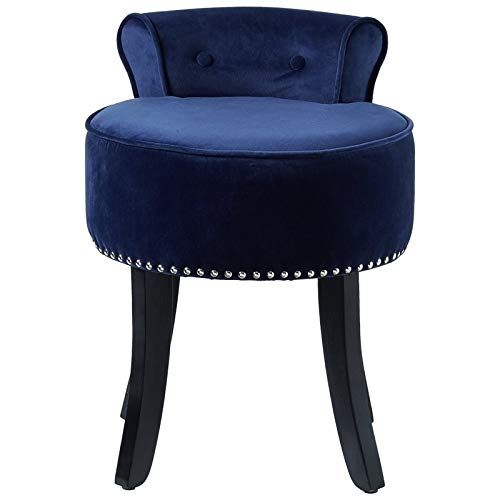  Posh Living Alena Navy Velvet Vanity Stool - Nailhead Trim - Button Tufted