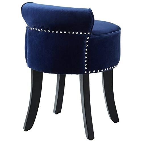  Posh Living Alena Navy Velvet Vanity Stool - Nailhead Trim - Button Tufted