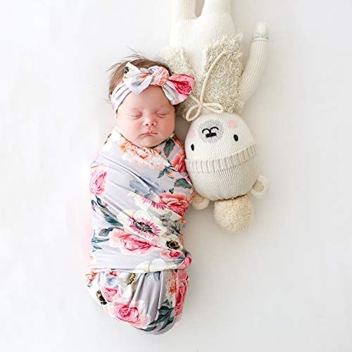  Posh Peanut Baby Swaddle Blanket - Large Premium Knit Baby Swaddling Receiving Blanket and Headband Set, Baby Shower Newborn Gift (French Gray)