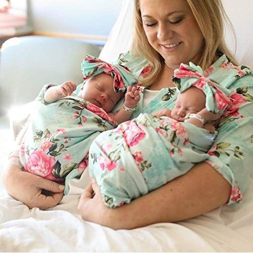  Posh Peanut Baby Swaddle Blanket - Large Premium Knit Baby Swaddling Receiving Blanket and Headband Set, Baby Shower Newborn Gift (Aqua Floral)