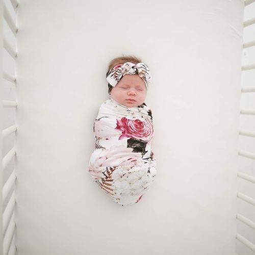  Posh Peanut Baby Swaddle Blanket - Large Premium Knit Baby Swaddling Receiving Blanket and Headband Set, Baby Shower Newborn Gift (Black Rose)