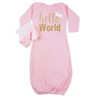Posh Peanut Hello World Infant Baby Gown Layette Soft Sleeper Newborn Girls Soft Beanie Girl Outfit Pink Gold