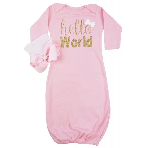  Posh Peanut Hello World Infant Baby Gown Layette Soft Sleeper Newborn Girls Soft Beanie Girl Outfit Pink Gold