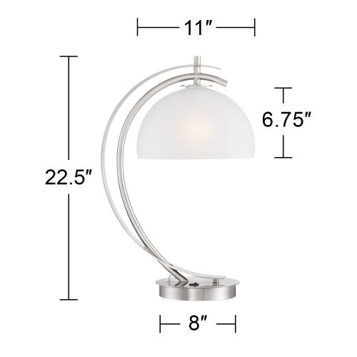  Possini Euro Design Modern Desk Table Lamp with USB Charging Port Brushed Steel Curved Frosted Glass Dome Shade for Bedroom Office