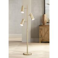 Canasta Modern Floor Lamp 3 Light Tree Satin Brass Adjustable Shade for Living Room Reading Bedroom Office - Possini Euro Design