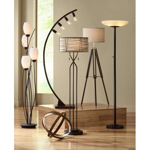  Meridian Light Blaster Modern Torchiere Floor Lamp Oiled Rubbed Bronze Frosted Glass Shade CFL Bulbs for Living Room Bedroom Uplight - Possini Euro Design