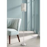 Glitz Modern Floor Lamp Polished Chrome Clear Crystal Glass Insets Drum Shade for Living Room Reading Bedroom Office - Possini Euro Design