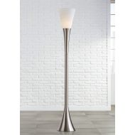 Piazza Modern Torchiere Floor Lamp Brushed Nickel White Glass Shade Foot Dimmer for Living Room Bedroom Uplight - Possini Euro Design