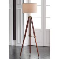 Surveyor Modern Tripod Floor Lamp Cherry Wood Beige Linen Drum Shade for Living Room Reading Bedroom Office - Possini Euro Design