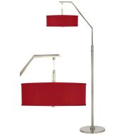 Modern Arc Floor Lamp Brushed Nickel China Red Textured Faux Silk Drum Shade for Living Room Reading Bedroom - Possini Euro Design
