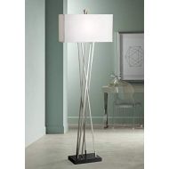 Modern Floor Lamp Brushed Steel Asymmetry White Linen Rectangular Shade for Living Room Reading Bedroom Office - Possini Euro Design