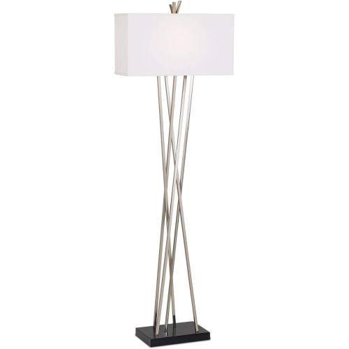  Modern Floor Lamp Brushed Steel Asymmetry White Linen Rectangular Shade for Living Room Reading Bedroom Office - Possini Euro Design