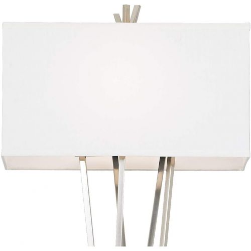  Modern Floor Lamp Brushed Steel Asymmetry White Linen Rectangular Shade for Living Room Reading Bedroom Office - Possini Euro Design