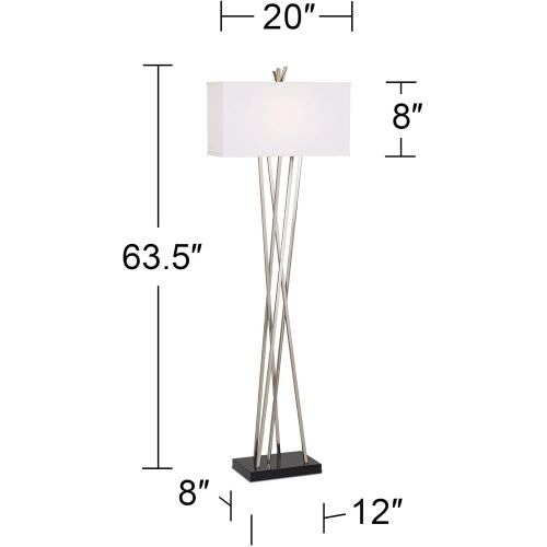  Modern Floor Lamp Brushed Steel Asymmetry White Linen Rectangular Shade for Living Room Reading Bedroom Office - Possini Euro Design