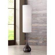 Moderne Mid Century Modern Floor Lamp Brushed Steel Droplet Tall Cotton Cylinder Shade for Living Room Bedroom Office - Possini Euro Design