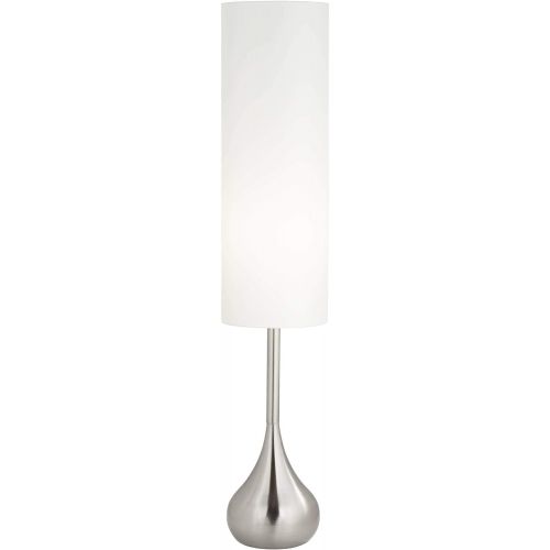  Moderne Mid Century Modern Floor Lamp Brushed Steel Droplet Tall Cotton Cylinder Shade for Living Room Bedroom Office - Possini Euro Design
