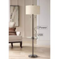 Morrow Bronze Tray Table Floor Lamp with USB Port and Outlet - Possini Euro Design