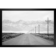 Poster Foundry Lone Road Power Lines Leading to San Juan Mountain Range Black and White Photo Black Wood Framed Art Poster 20x14