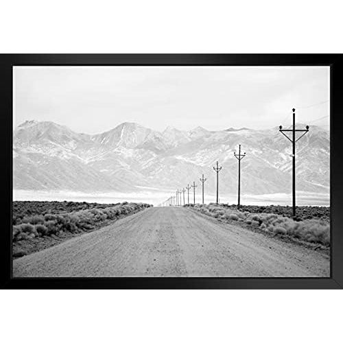  Poster Foundry Lone Road Power Lines Leading to San Juan Mountain Range Black and White Photo Black Wood Framed Art Poster 20x14