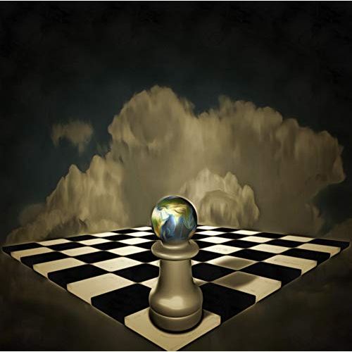  Posterazzi PSTRFF200913SLARGE Surreal Composition. Chessboard and Figure with Planet Earth hovers in The Sky Photo Print, 24 x 36, Multi