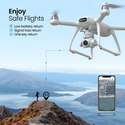  Potensic Dreamer Pro 4K Drones with Camera for Adults, 3-Axis Gimbal GPS Quadcopter with 2KM FPV Transmission Range, 28mins Flight, Brushless Motor, Auto-Return, Portable Carry cas