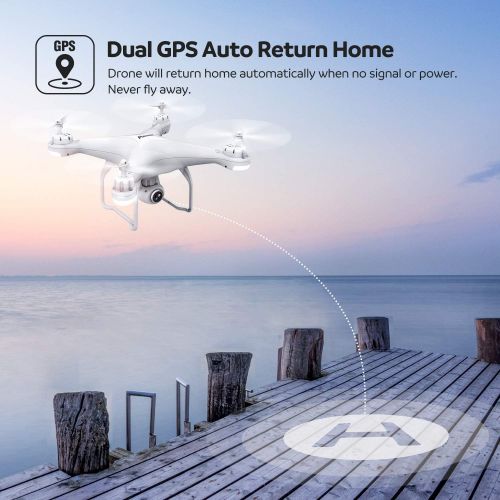  Potensic T25 GPS FPV RC Drone with Camera Live Video and GPS Return Home Quadcopter w Adjustable Wide-Angle 1080P HD WiFi Fo, White