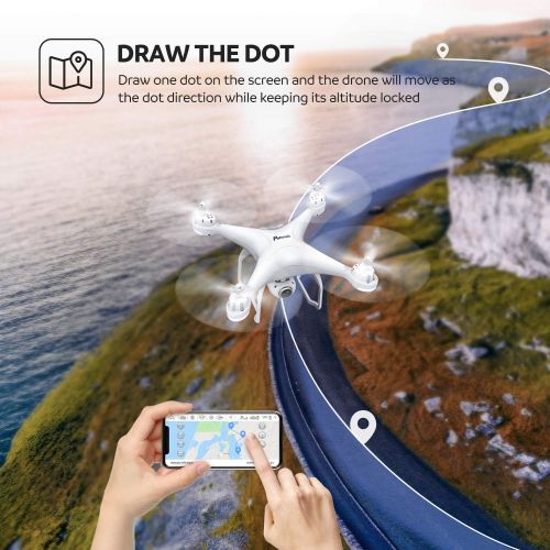  Potensic T25 GPS FPV RC Drone with Camera Live Video and GPS Return Home Quadcopter w Adjustable Wide-Angle 1080P HD WiFi Fo, White