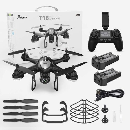  Potensic T18 GPS FPV RC Drone with Camera Live Video and GPS Return Home Quadcopter with Adjustable Wide-Angle 1080P HD WIFI Camera