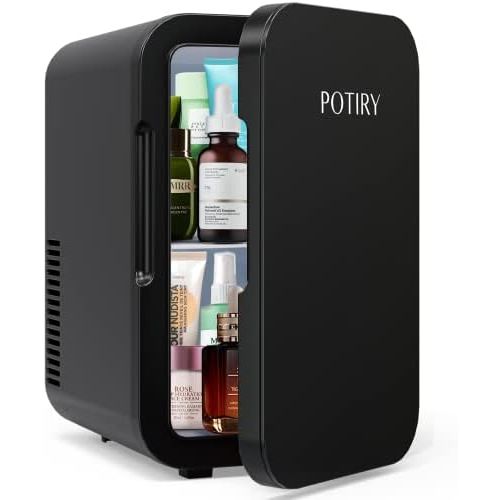  Mini Fridge, Potiry 6 Liter AC/DC Portable Thermoelectric Cooler and Warmer Mini Fridge for Bedroom Car Home Travel Mini Refrigerator for Skin Care Foods Medications