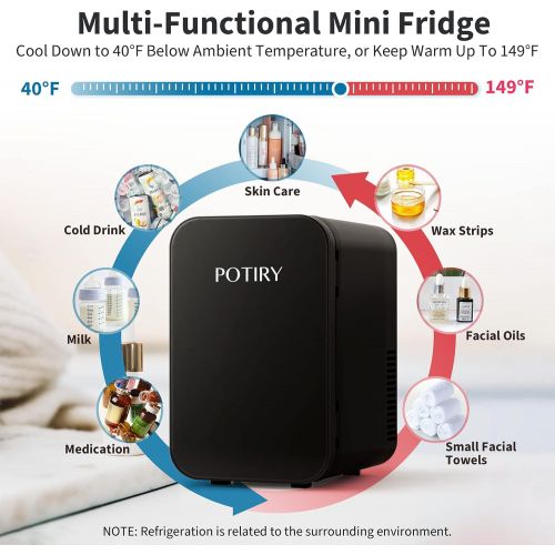  Mini Fridge, Potiry 6 Liter AC/DC Portable Thermoelectric Cooler and Warmer Mini Fridge for Bedroom Car Home Travel Mini Refrigerator for Skin Care Foods Medications