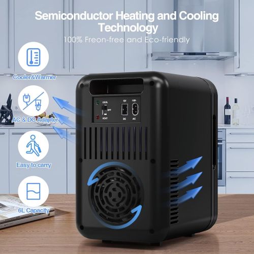  Mini Fridge, Potiry 6 Liter AC/DC Portable Thermoelectric Cooler and Warmer Mini Fridge for Bedroom Car Home Travel Mini Refrigerator for Skin Care Foods Medications