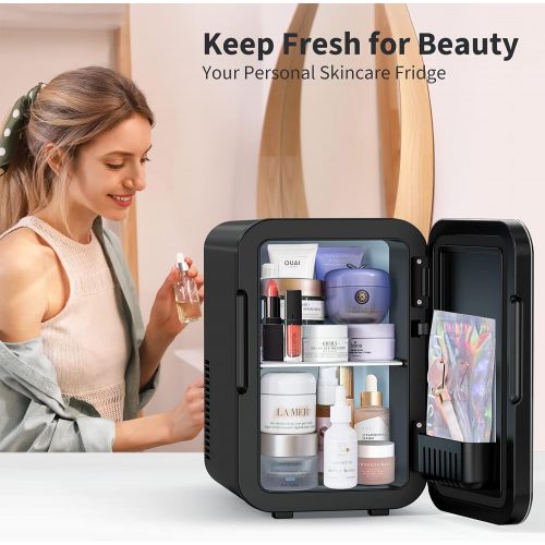  Mini Fridge, Potiry 6 Liter AC/DC Portable Thermoelectric Cooler and Warmer Mini Fridge for Bedroom Car Home Travel Mini Refrigerator for Skin Care Foods Medications