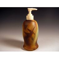 /PotsbydePerrot Ceramic soap dispenser lotion pump, fern & leaf stoneware in change of seasons glaze handmade stoneware