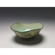 /Handmade textured green bowl by Potteryi.