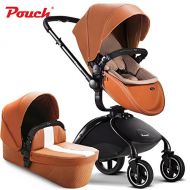 Pouch 2 in 1 fold Baby Stroller Set, Aluminium Alloy Frame Baby Pushchair, Rubber Wheel Baby Pram (Coffee)