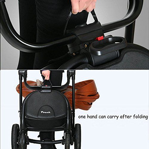  Pouch 2 in 1 fold Baby Stroller Set, Aluminium Alloy Frame Baby Pushchair, Rubber Wheel Baby Pram (Coffee)