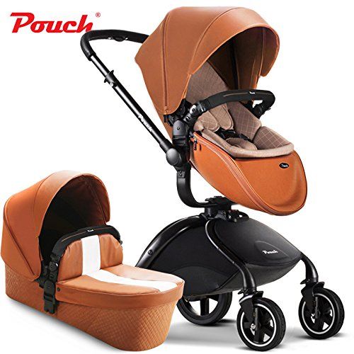  Pouch 2 in 1 fold Baby Stroller Set, Aluminium Alloy Frame Baby Pushchair, Rubber Wheel Baby Pram (Coffee)