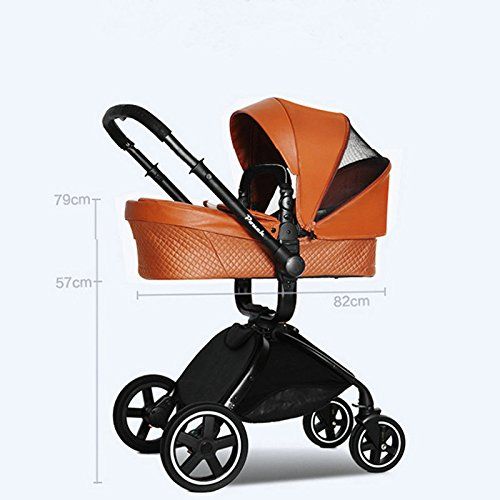  Pouch 2 in 1 fold Baby Stroller Set, Aluminium Alloy Frame Baby Pushchair, Rubber Wheel Baby Pram (Coffee)