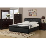 Poundex F9246F Upholstered Full Size Bed with Button Tufting, Black