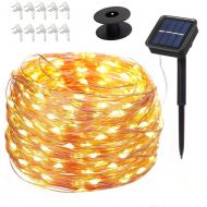 Povida Solar String Lights 75 ft 200 LED Copper Wire Lights 8 Modes Starry Lights, Indoor & Outdoor Decorations, Perfect String Lights for Wedding, Party, Christmas, Free Reel & Na