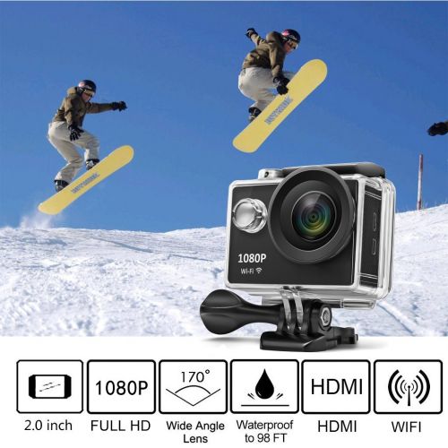  PowMax WW-54 Waterproof Action Camera 4K WiFi Waterproof Sports Camera 170° Ultra Wide-Angle Len with Rechargeable Batteries and Portable Package