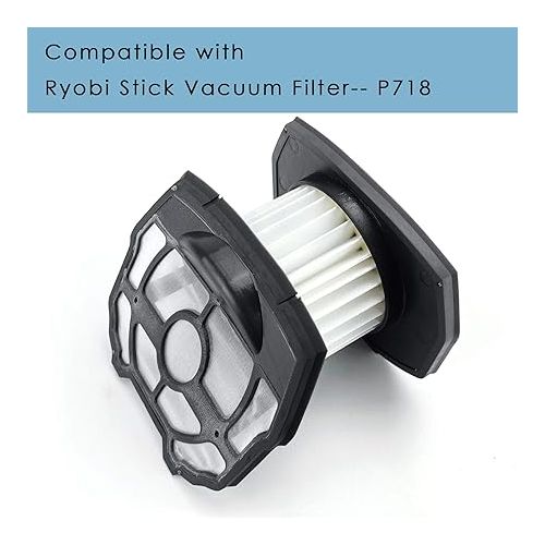  Vacuum Filter Replacement Compatible with Ryobi P718 P718K P718B 313282002 18 Volt Strut Stick Vacuum Cleaner,1 Pack Filter Assembly with Pre-Screen