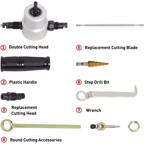  Poweka Nibbler Metal Cutter,Double Headed Sheet Metal Nibbler,Nibbler Drill Attachment for Straight Curve and Circle Cutting,Up to Maximum 14 Gauge Steel