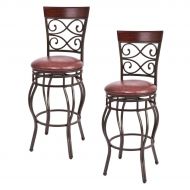 Powell COSTWAY Bar Stools Set of 2, 360 Degree Swivel, 30 Seat Height Bar Stools, w Leather Padded Seat Bistro Dining Kitchen Pub Metal Chairs (Set of 2)